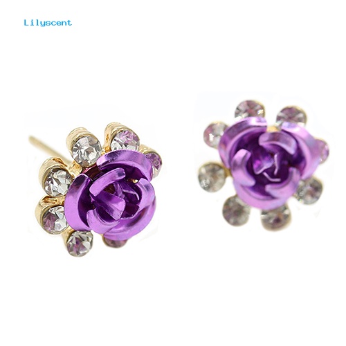 Lilyscent Wanita/'s Fashion Rose Flower Ear Studs Berlian Imitasi Bertatahkan Anting Perhiasan Hadiah