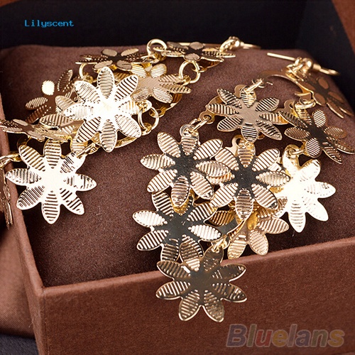 Lilyscent Wanita Vintage Alloy Multi-Layer Snowflakes Menjuntai Kait Chic Anting Perhiasan