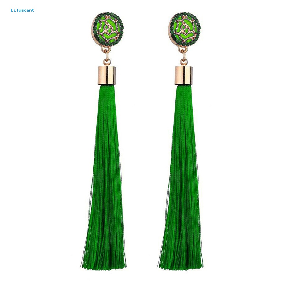 Lilyscent Bohemian Etnik Bunga Rumbai Panjang Menjuntai Statement Earrings Wanita Perhiasan Hadiah