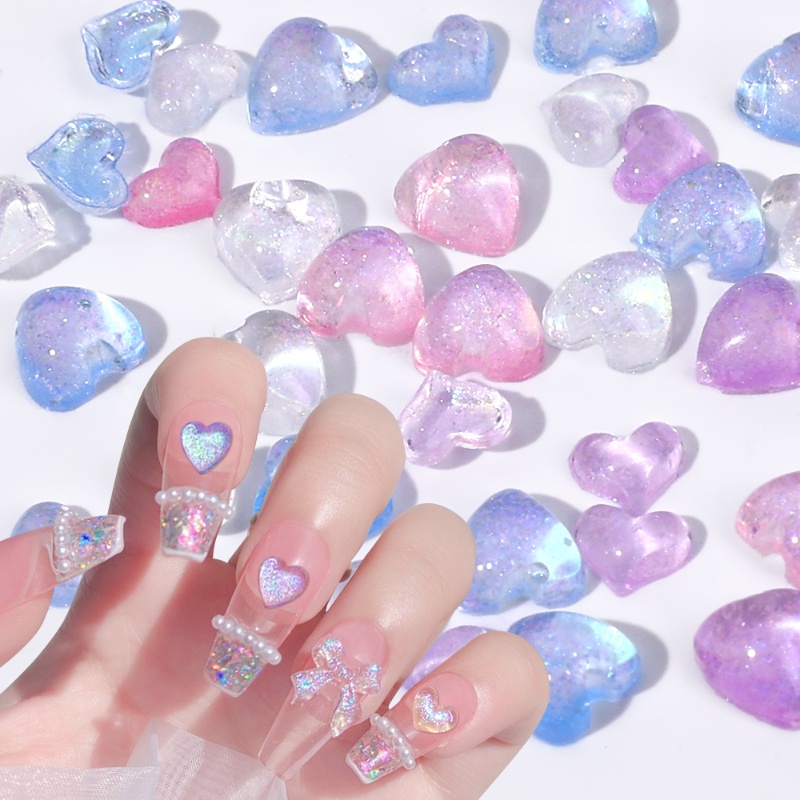 Berbentuk Hati Halus Berkilau Pearly Buatan Kuku/Ins Style Nail Art 3D Stiker Hias Untuk Tips Kuku/Hiasan Kuku DIY Manicure Aksesoris
