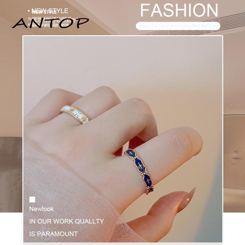 [Antop Lurik Enamel Pola Silang Biru Glasir Wanita Cincin Ring Niche Desain Rasa