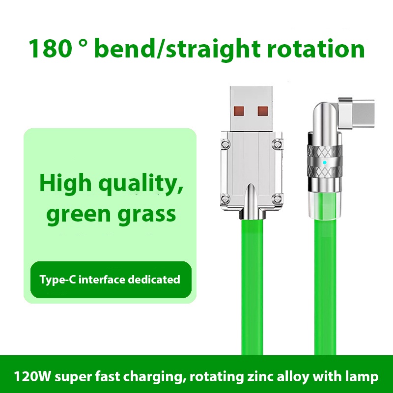 120w 6A Kabel Pengisian Cepat Liquid Silicone Gaming 180derajat Siku Berputar Game Handphone Bold Type-C Cable USB Charger Untuk iPhone Untuk Memanjang Dan Menebal