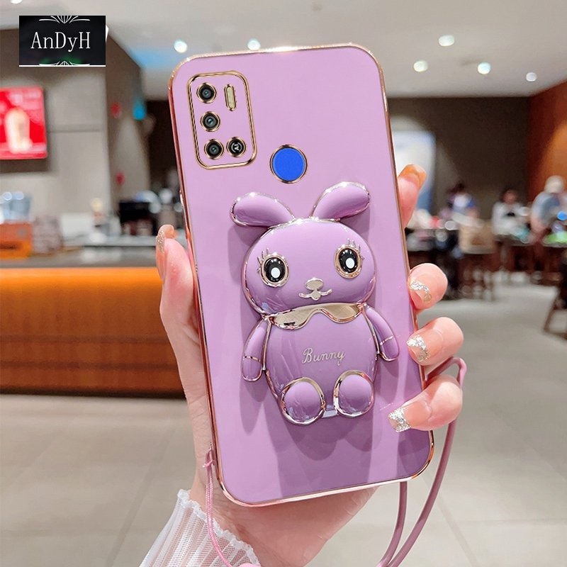 Andyh Case Handphone Untuk Infinix Tecno Spark 6sidara Spark 5air KE6J KF6 KD6A Kartun Lucu Kelinci Kecil Tepi Lurus Soft Shell Mengirim lanyard Silikon