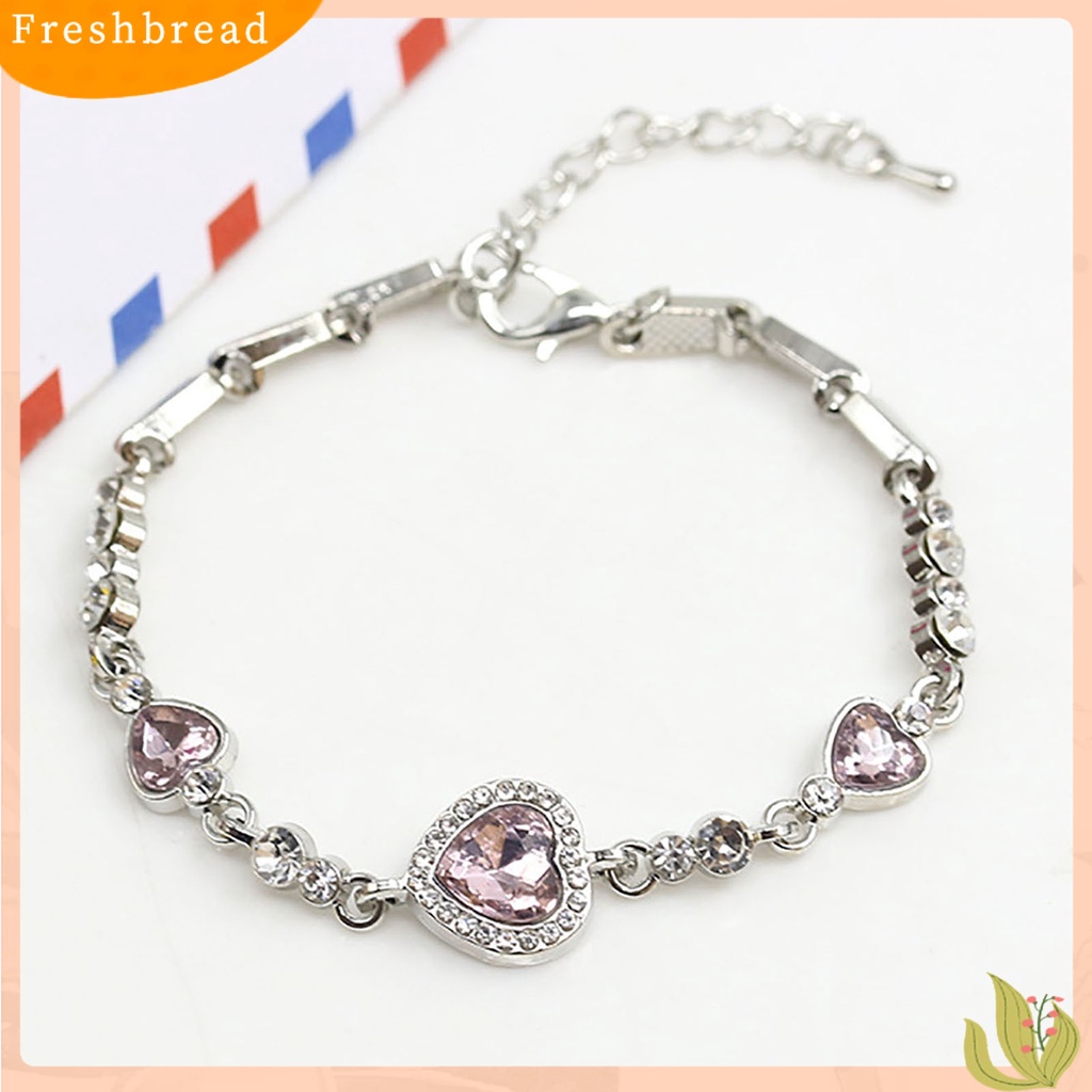 &lt; Freshbread &gt; Wanita Bentuk Hati Biru Berlian Imitasi Alloy Adjustable Gelang Rantai Elegan Untuk Pesta