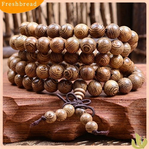 &lt; Freshbread &gt; Wanita Pria 8mm Manik Kayu Doa Buddha Mala Kalung Gelang Hadiah Perhiasan