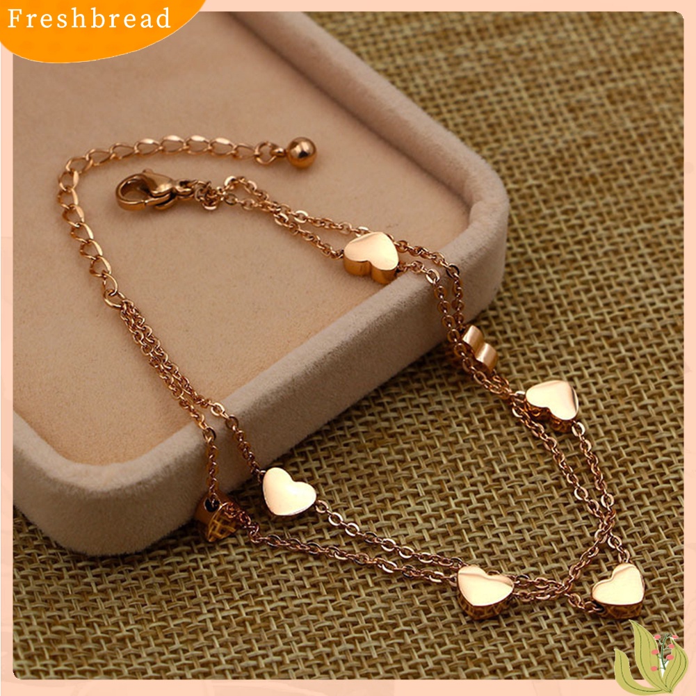 &lt; Freshbread &gt; Fashion Wanita Paduan Pesona Hati Dual Layer Rantai Gelang Pesta Perhiasan Hadiah