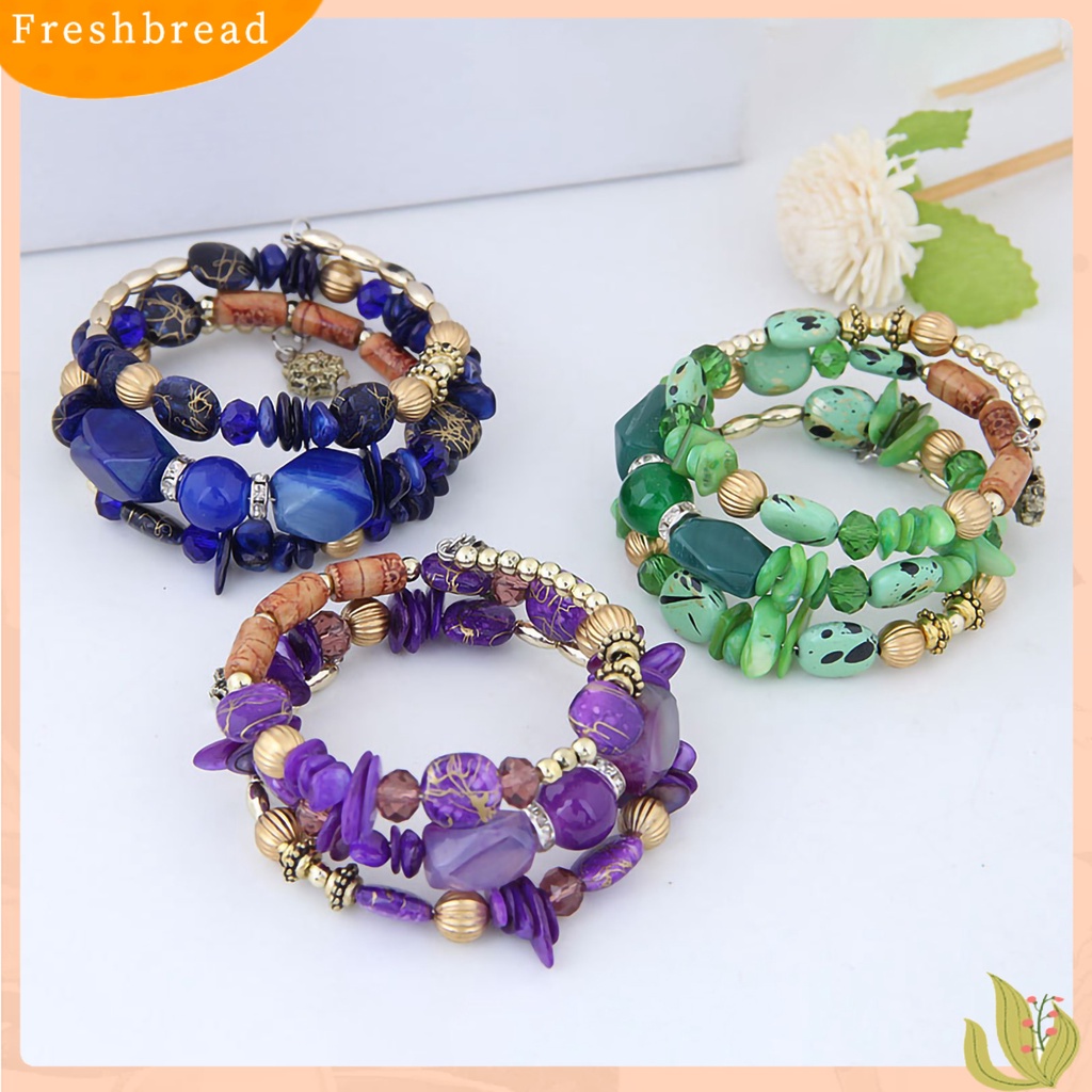 &lt; Freshbread &gt; Gelang Wanita Manik-Manik Gaya Vintage Turquoise Faux Crystal Student Bracelet Untuk Pakaian Sehari-Hari