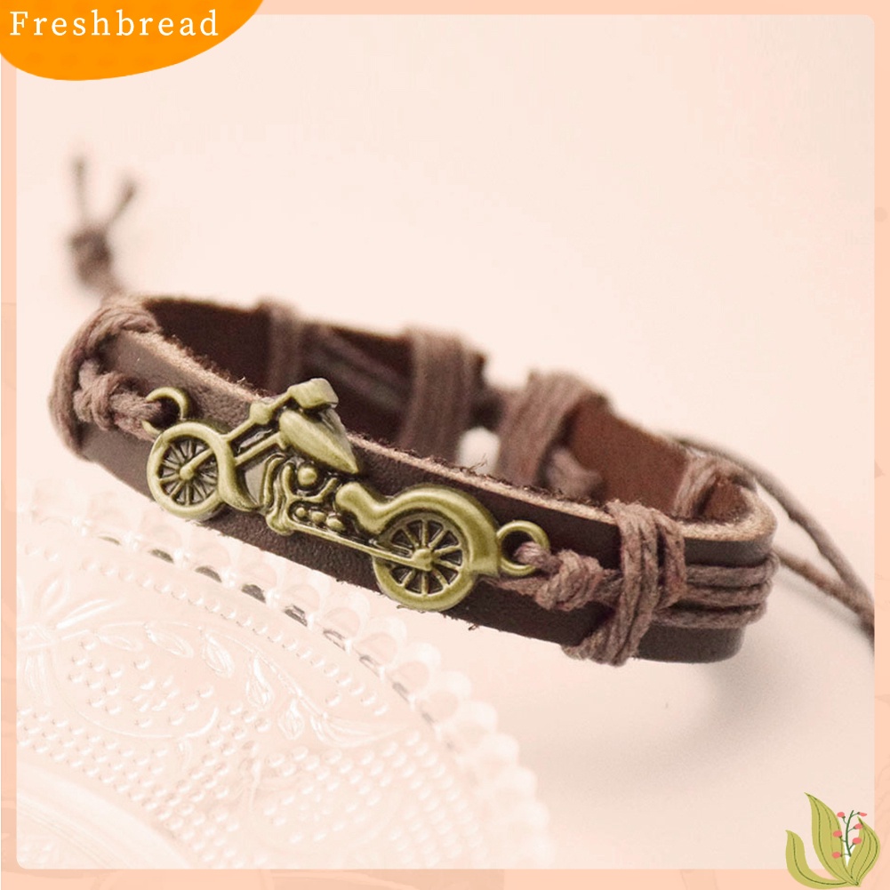 &lt; Freshbread &gt; Pria Fashion Motor Dikepang Kulit Imitasi Manset Gelang Bangle Perhiasan Hadiah