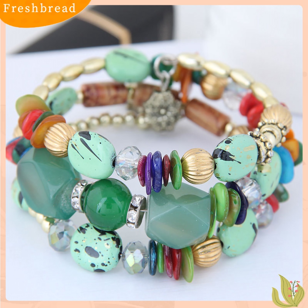 &lt; Freshbread &gt; Gelang Wanita Manik-Manik Gaya Vintage Turquoise Faux Crystal Student Bracelet Untuk Pakaian Sehari-Hari