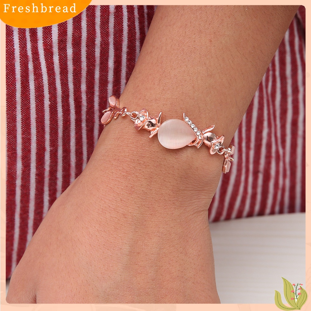 &lt; Freshbread &gt; Fashion Buatan Opal Hias Daun Gelang Wanita Pesta Bangle Perhiasan Hadiah