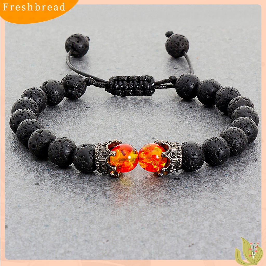 &lt; Freshbread &gt; Adjustable Permukaan Halus Pria Gelang Batu Mahkota Pesona Braided Wristband Perhiasan Aksesori