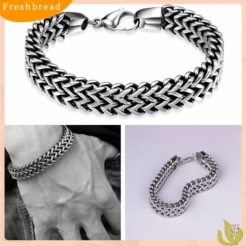 &lt; Freshbread &gt; Pria Stainless Steel Gelang Bangle Desain Sederhana Vintage Rantai Ular Perhiasan