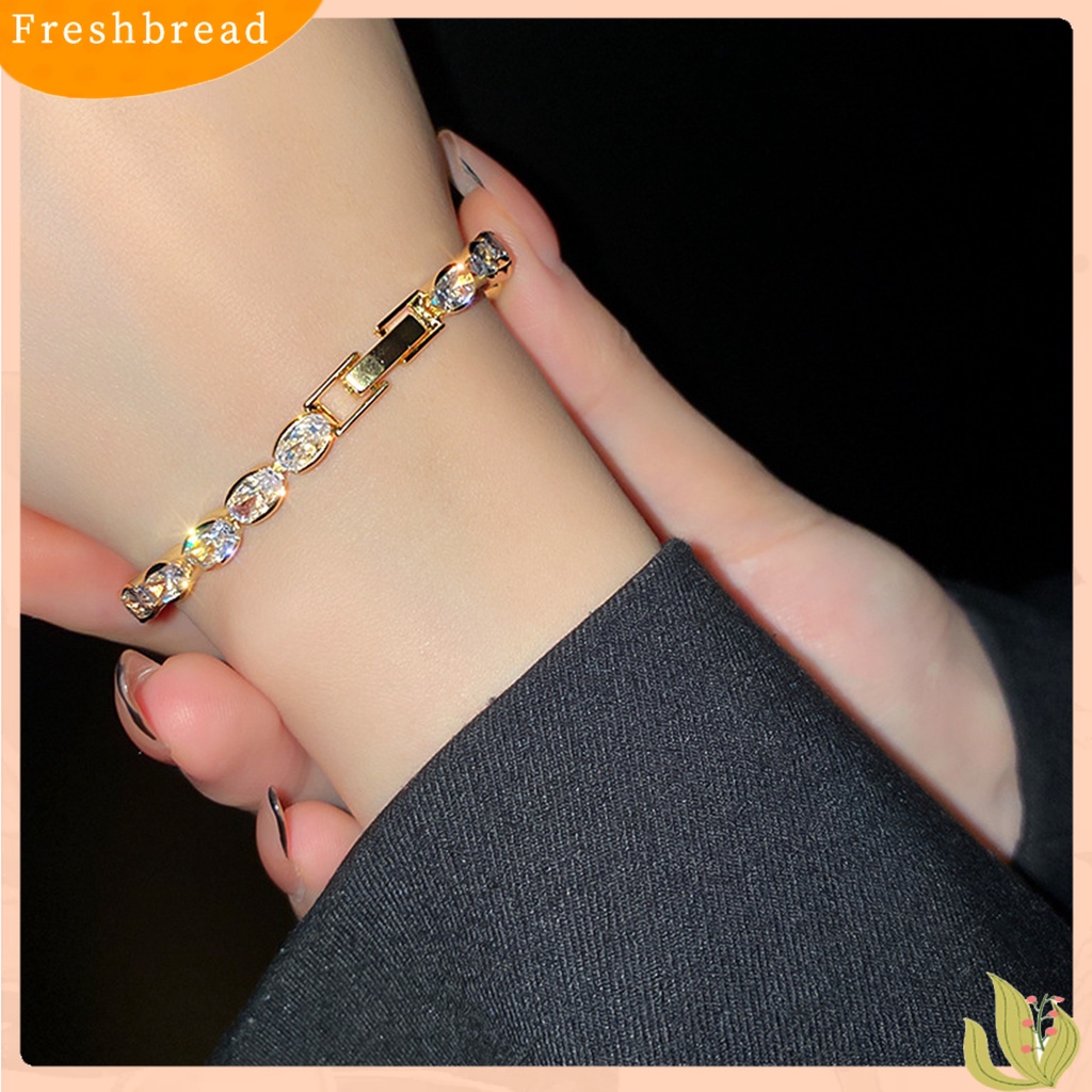 &lt; Freshbread &gt; Gelang Wanita Geometris Cubic Zirconia Aksesori Ringan Berkilau Gelang Untuk Pernikahan