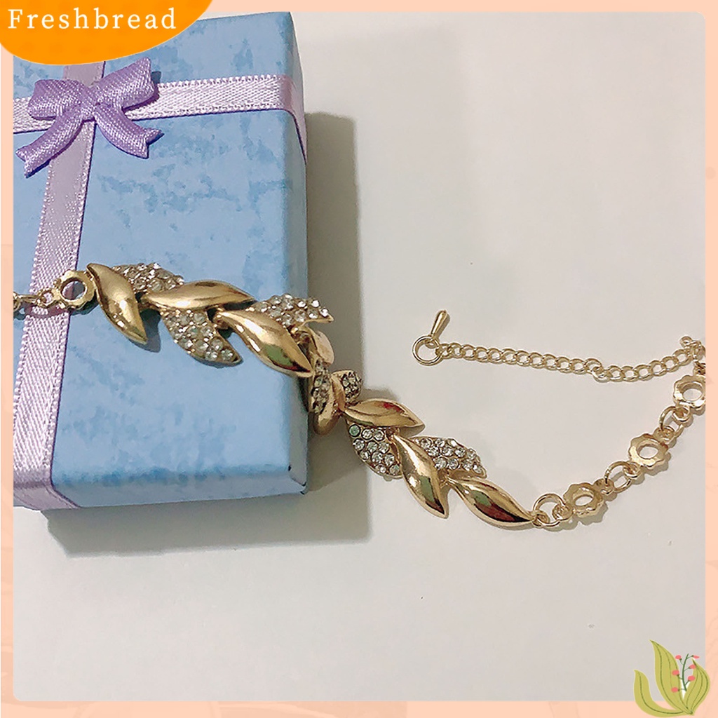 &lt; Freshbread &gt; Gelang Berlian Imitasi Daun Emas Adjustable Bangle Daun Elegan Untuk Wanita