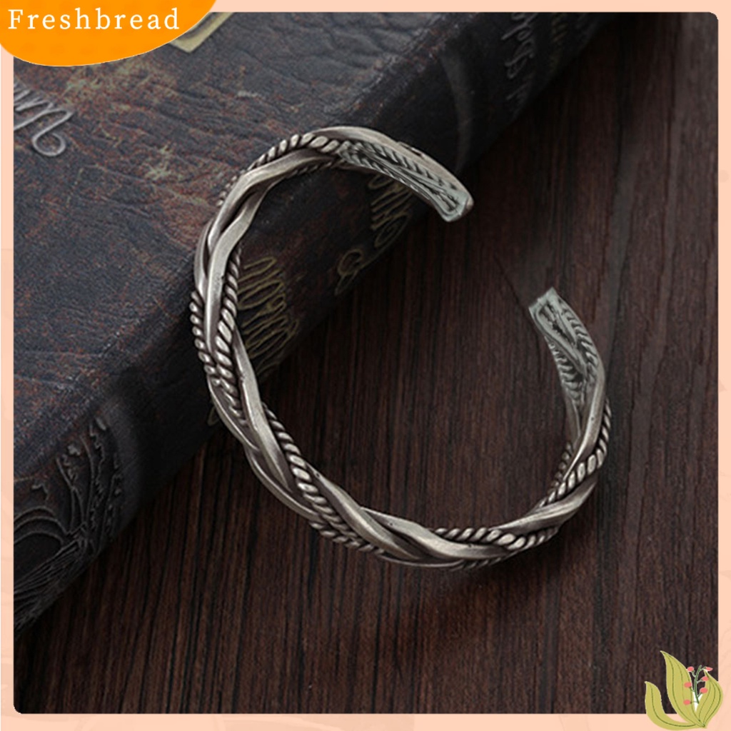 &lt; Freshbread &gt; Pria Gelang Warna Solid Vintage Stainless Anti-Cacat Mudah Cocok Dengan Pembukaan Dekoratif Memutar Kepala Naga Pria Bangles Male Jewelry