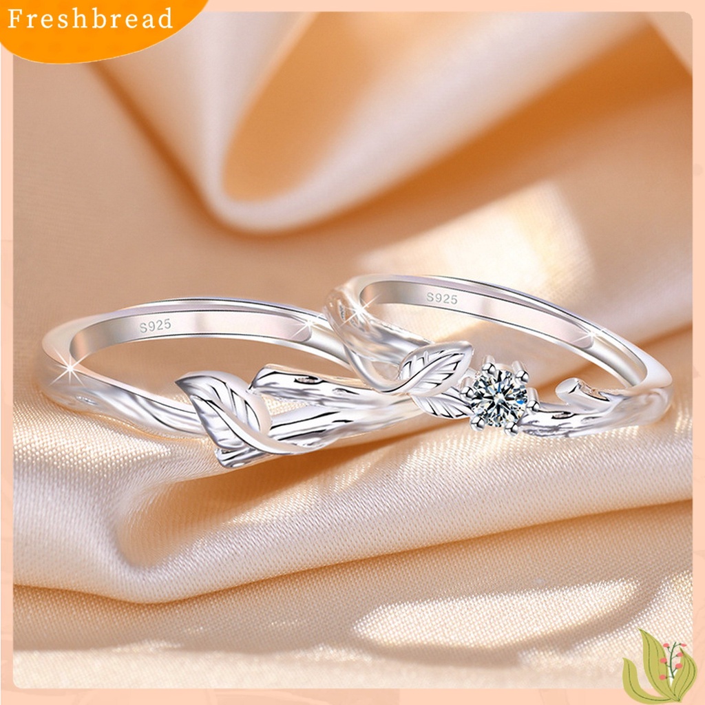 &lt; Freshbread &gt; Pasangan Cincin Pembukaan Dipoles Elegan Hadiah Hari Valentine Berlian Imitasi Berkilau Duri Daun Wanita Pria Jari Cincin Perhiasan Fashion