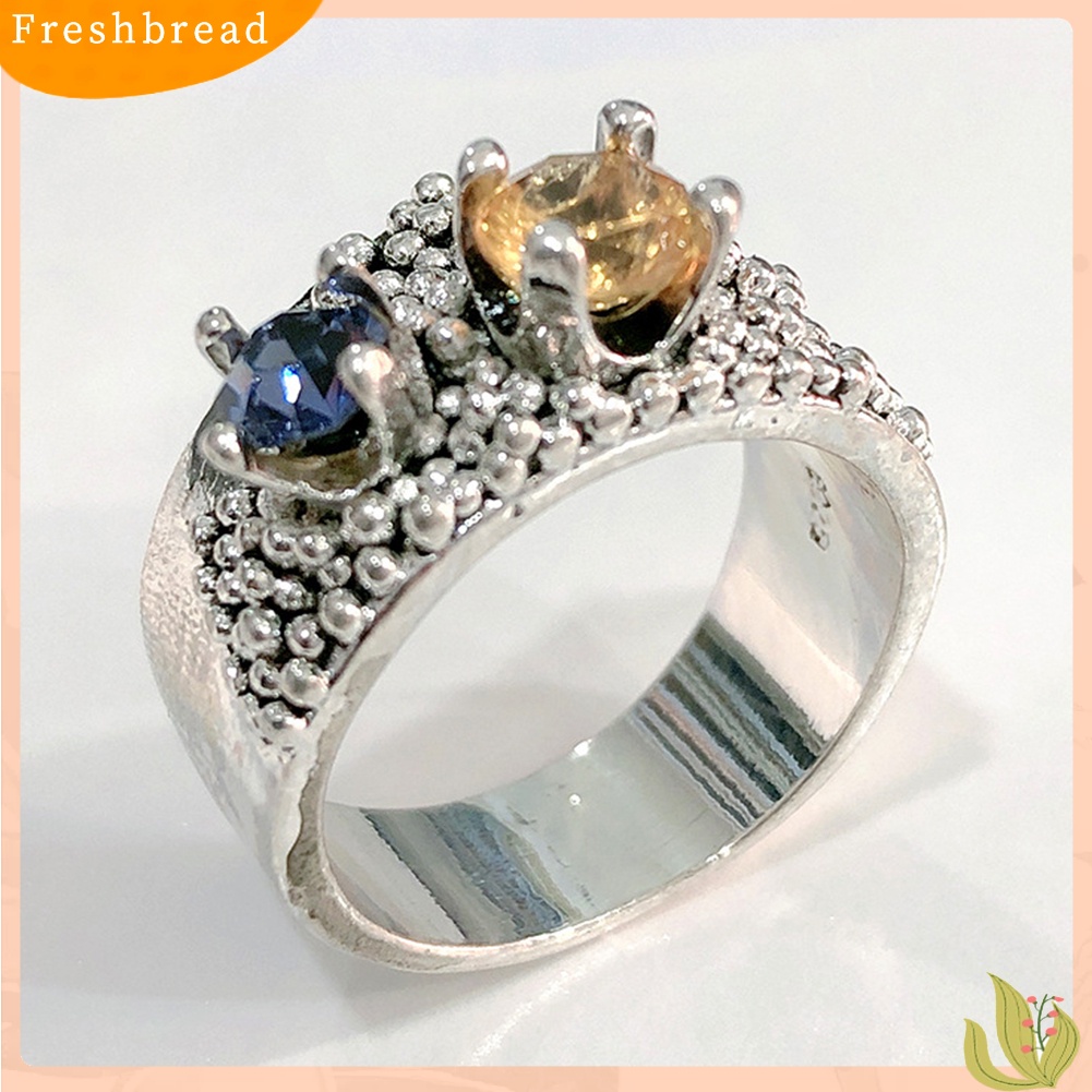 &lt; Freshbread &gt; Antik Ganda Warna Cubic Zirconia Balls Wide Band Finger Ring Perhiasan Pengantin