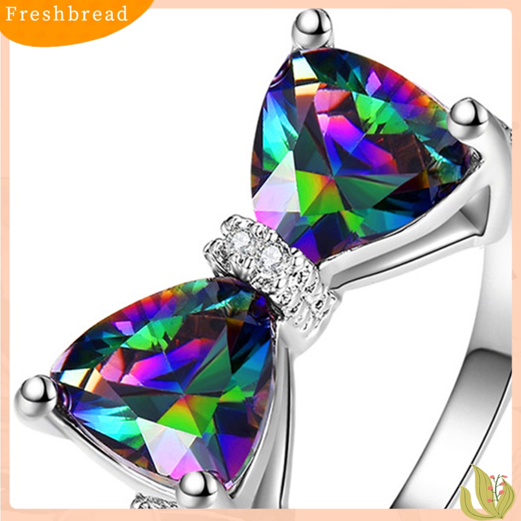 &lt; Freshbread &gt; Wanita Cincin Aesthetic Bow-knot Shiny Rhinestone Bertatahkan Sparkling Hias Hadiah Valentine Berwarna Cubic Zirconia Jari Telunjuk Cincin Perhiasan Aksesori Busana