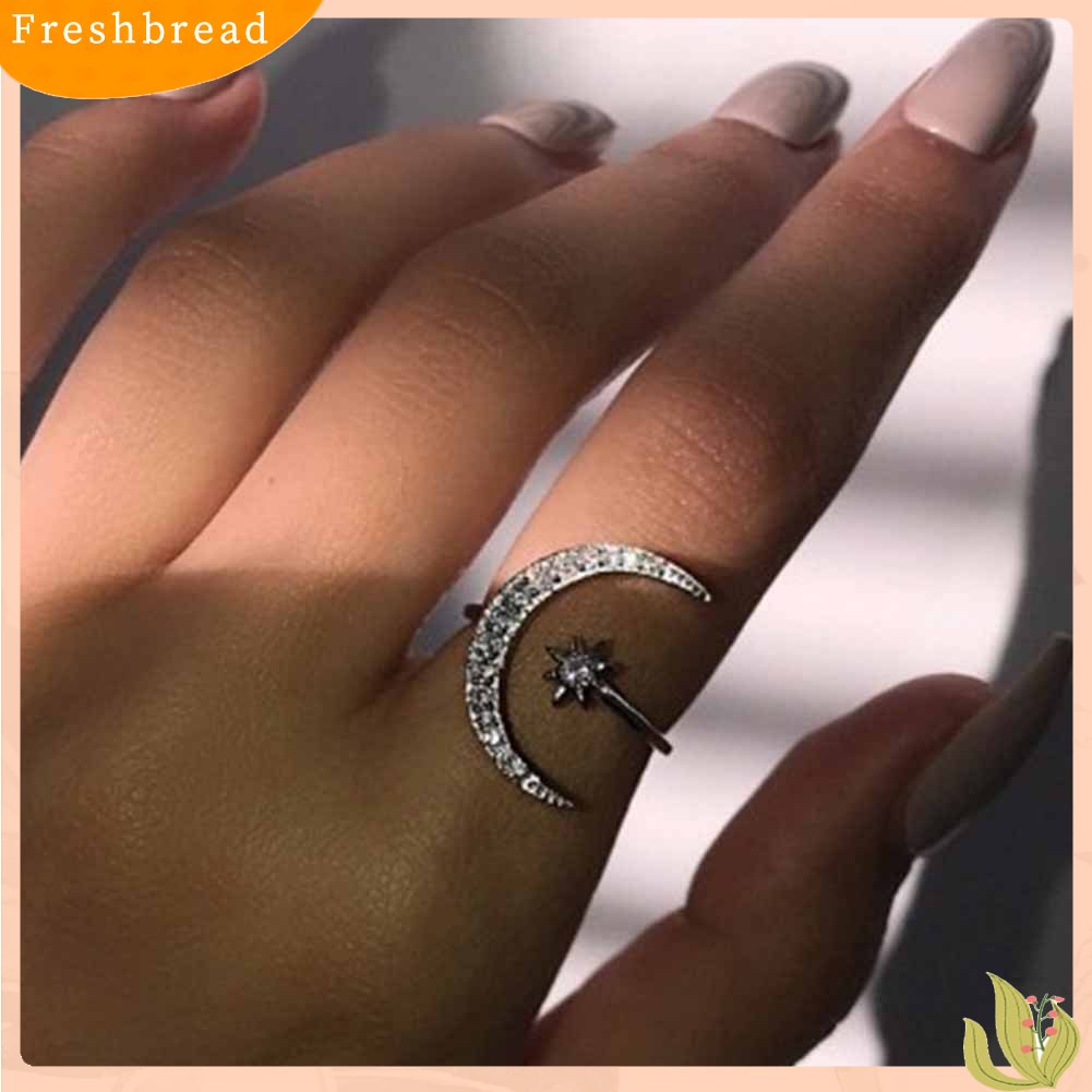 &lt; Freshbread &gt; Kreatif Bintang Bulan Berlian Imitasi Pembukaan Jari Cincin Wanita Pernikahan Perhiasan Hadiah