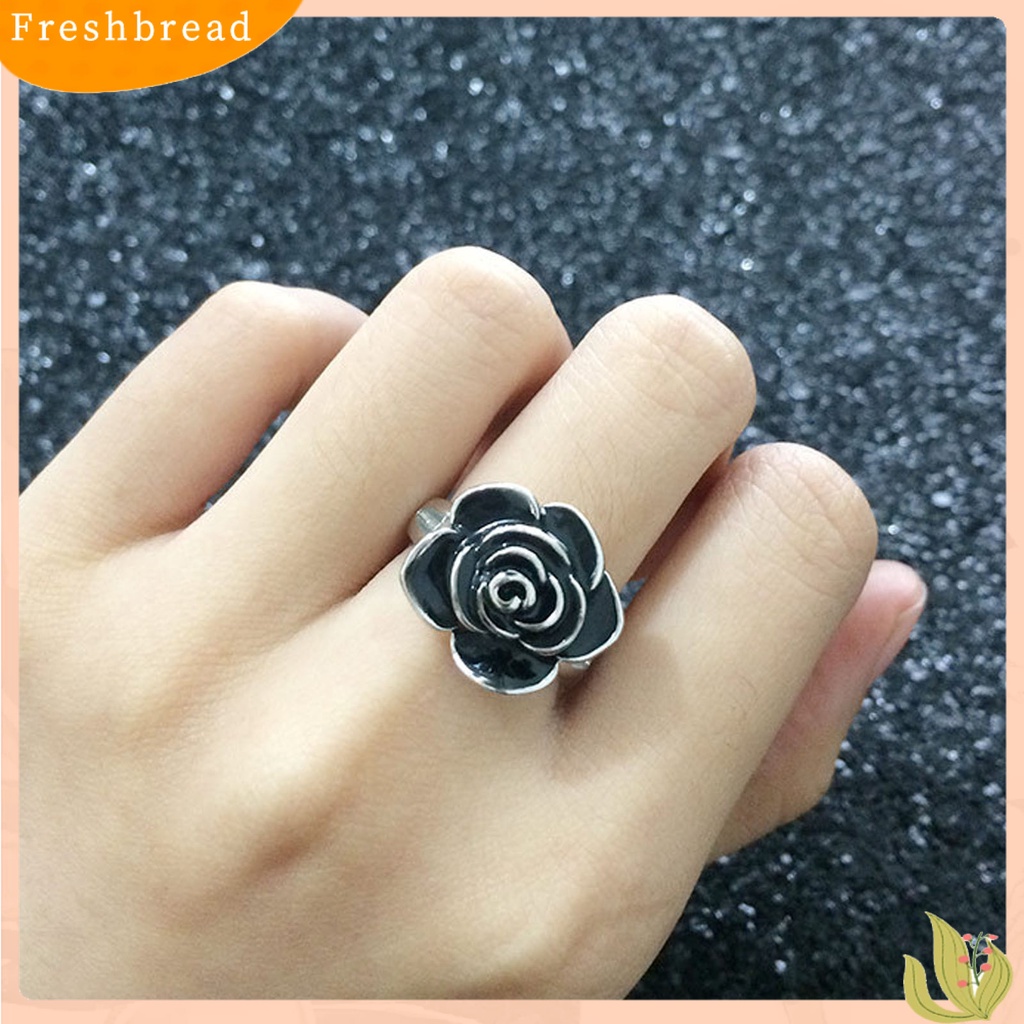 &lt; Freshbread &gt; Cincin Tunangan Lebar Warna Perak Paduan Mawar Mekar Wanita Cocktail Ring Perhiasan Aksesoris