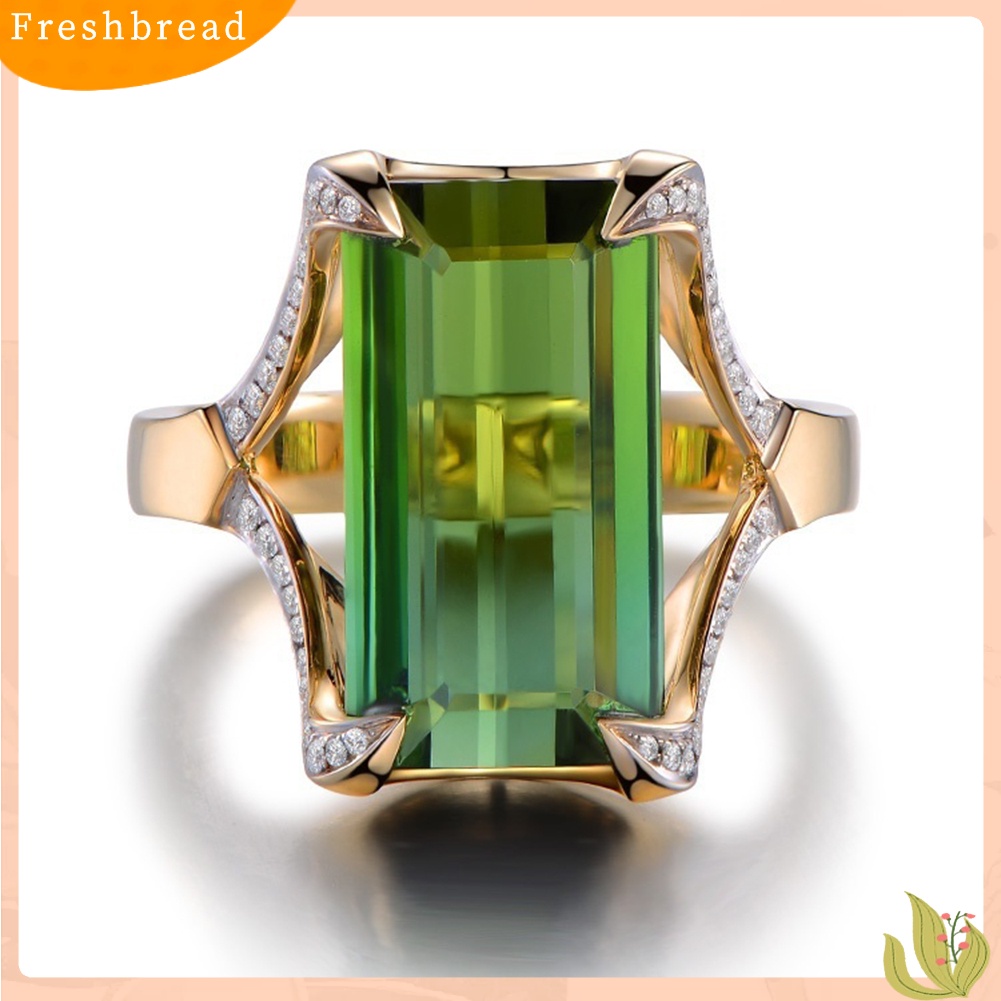 < Freshbread > Fashion Hijau Faux Gemstone Berlian Imitasi Wanita Jari Cincin Menawan Perhiasan Hadiah