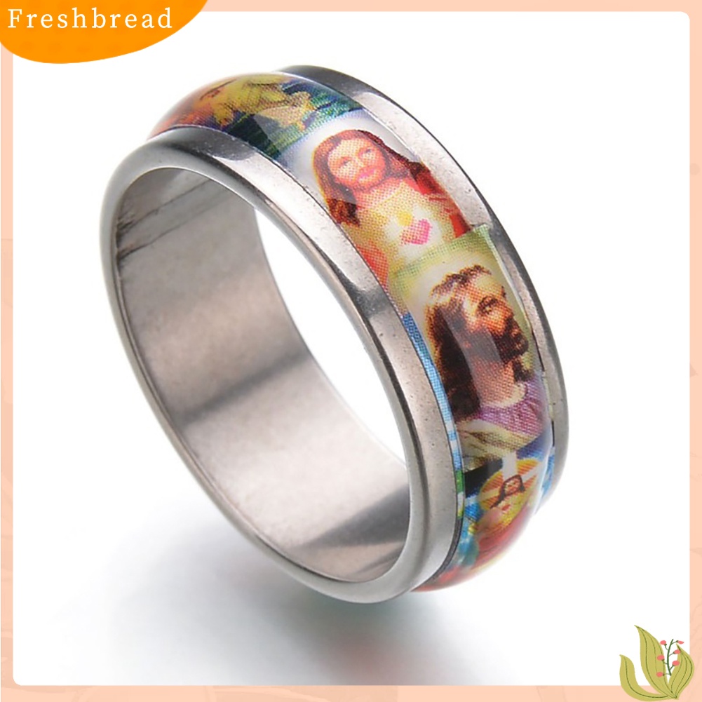 &lt; Freshbread &gt; Fashion Unisex Stainless Steel Yesus Lukisan Minyak Jari Ekor Cincin Band Perhiasan