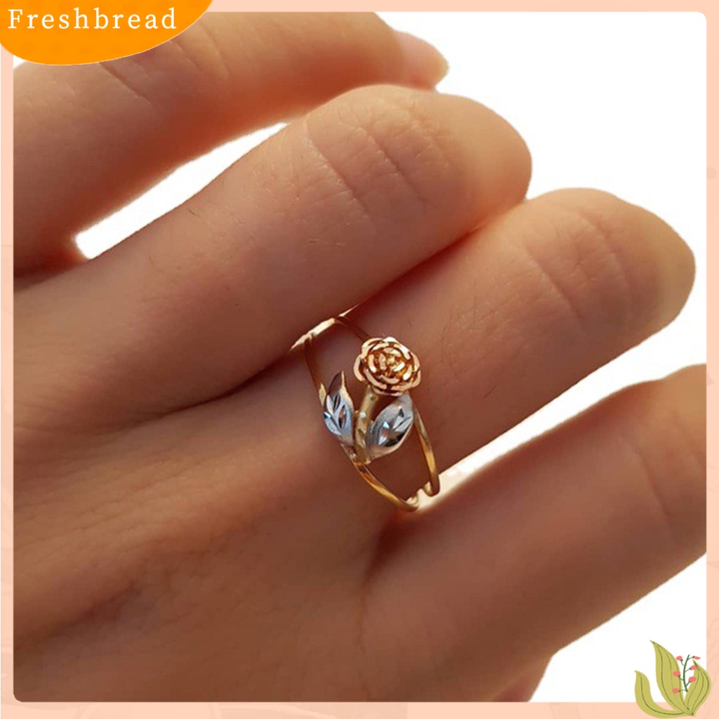 &lt; Freshbread &gt; Wanita Cincin Mawar Ganda Warna Perhiasan Electroplating Bunga Chic Cincin Hadiah Ulang Tahun