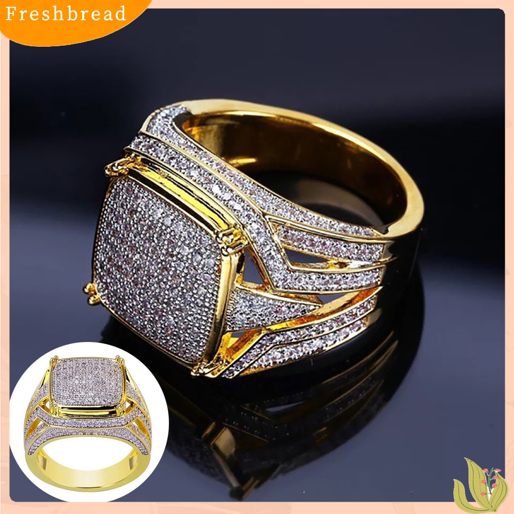 < Freshbread > Berlian Imitasi Mengkilap Perhiasan Pria Wanita Pertunangan Pernikahan Pengantin Pria Cincin