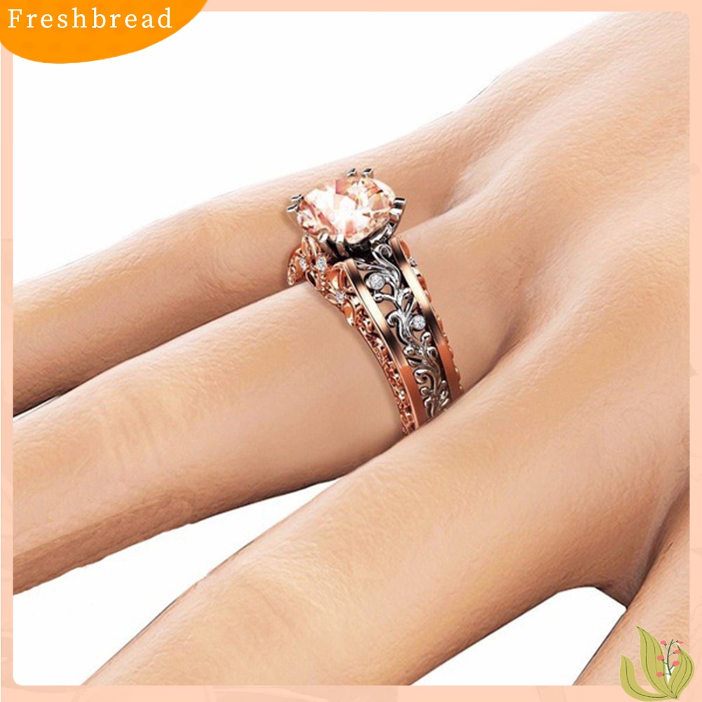 < Freshbread > Pernikahan Pertunangan Putaran Berlian Imitasi Mengkilap Berongga Jari Cincin Perhiasan Mewah
