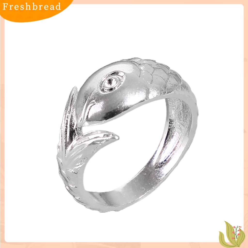 &lt; Freshbread &gt; Lady Ring Lebar Ukir Kokoh Warna Perak Ikan Adjustable Ring Perhiasan Aksesoris