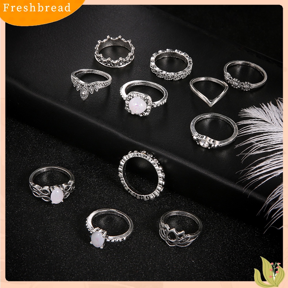 &lt; Freshbread &gt; 11 Pcs Wanita Set Perhiasan Imitasi Opal Berlian Imitasi Knuckle Susun Bersama Rings Band