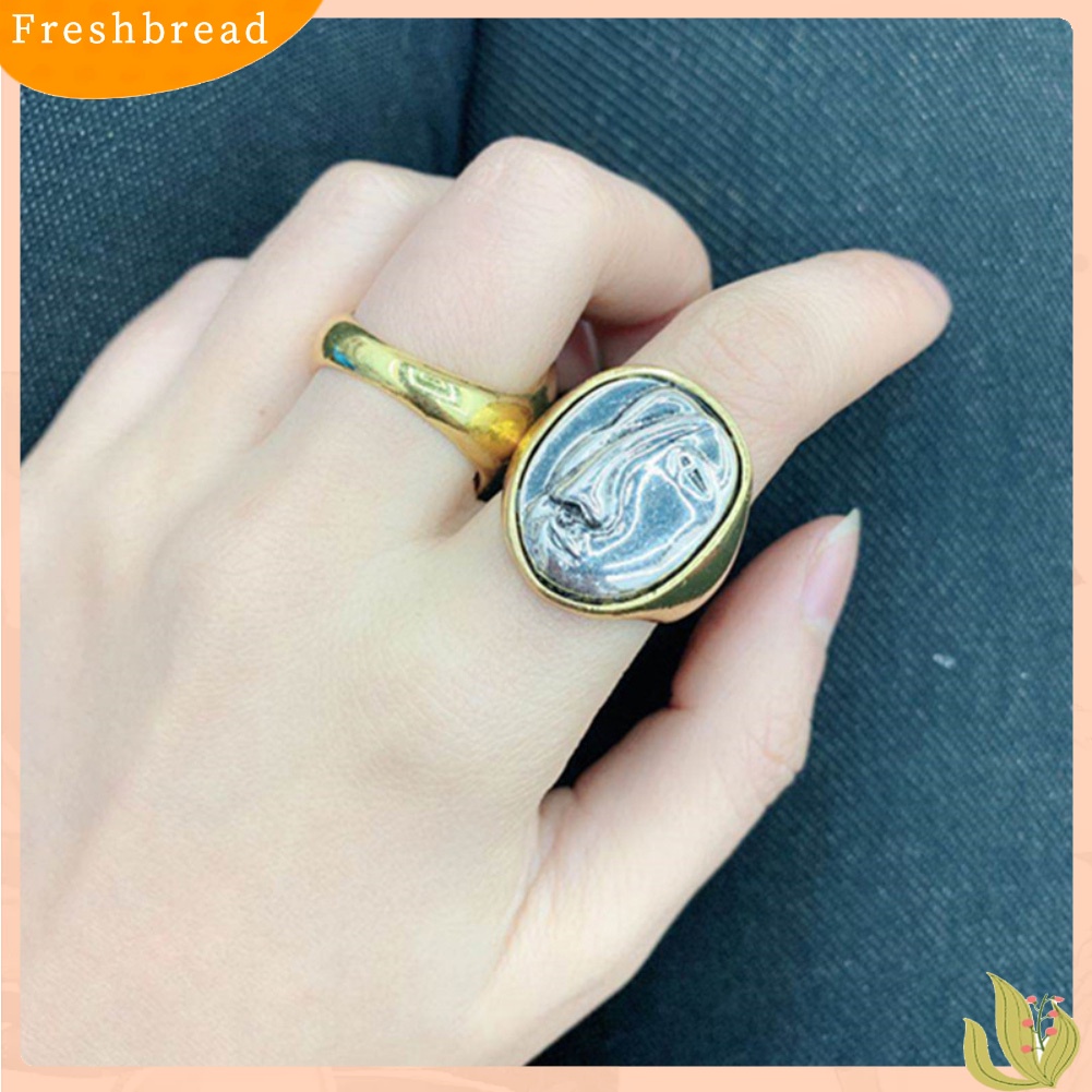 &lt; Freshbread &gt; Vintage Wanita Potret Bulat Geometris Jari Cincin Pernyataan Pesta Perhiasan Hadiah