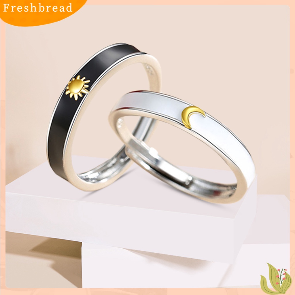 &lt; Freshbread &gt; Pasangan Cincin Pembukaan Adjustable Minimalis Hypoallergenic Tembaga Halus Hadiah Perhiasan Fashion Bulan Sabit Matahari Pria Wanita Jari Cincin Untuk Harian