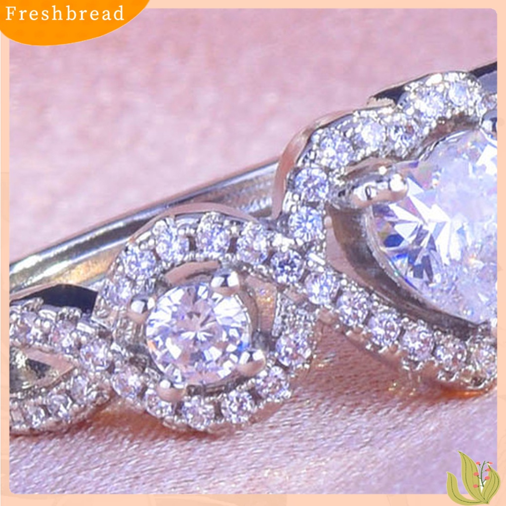 &lt; Freshbread &gt; Cincin Berlian Imitasi Hias Tidak Luntur Pertunangan Tembaga Hollow Opening Women Ring Untuk Ulang Tahun