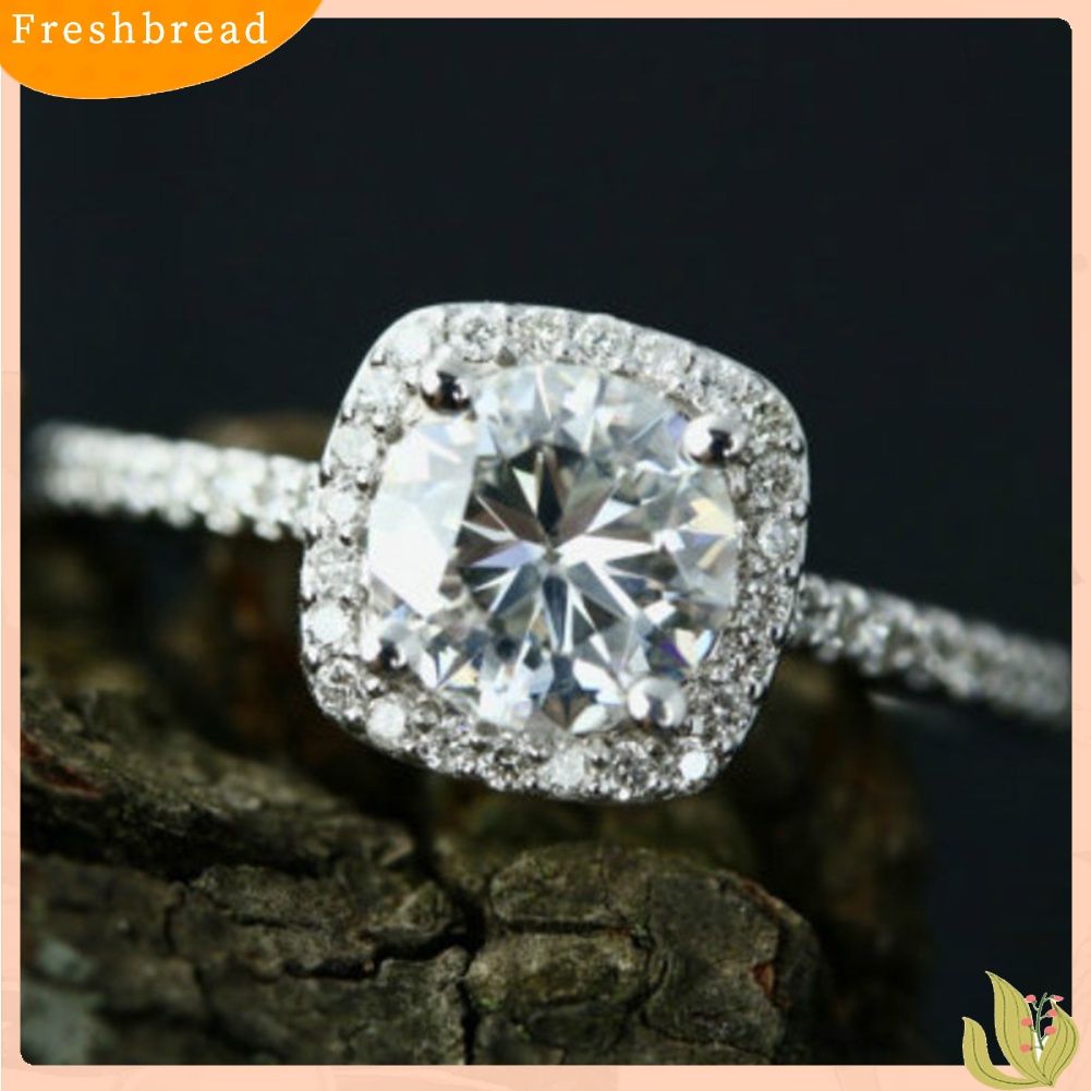 < Freshbread > Chic Bentuk Persegi Berlian Imitasi Hias Pernikahan Pertunangan Wanita Pesona Perhiasan Cincin