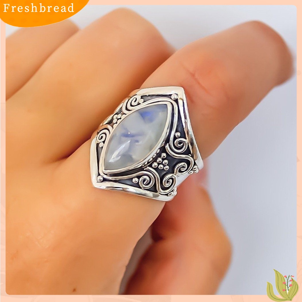 &lt; Freshbread &gt; Perhiasan Wanita Vintage Geometris Moonstone Cincin Jari Pesta Pertunangan Pernikahan