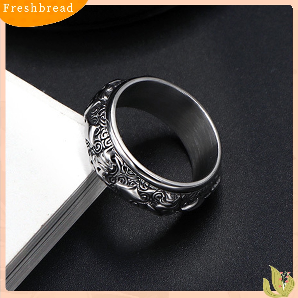 &lt; Freshbread &gt; Desain Buddhisme Berputar Cincin Jari Lebar Man Charm Perhiasan Dekorasi Hadiah