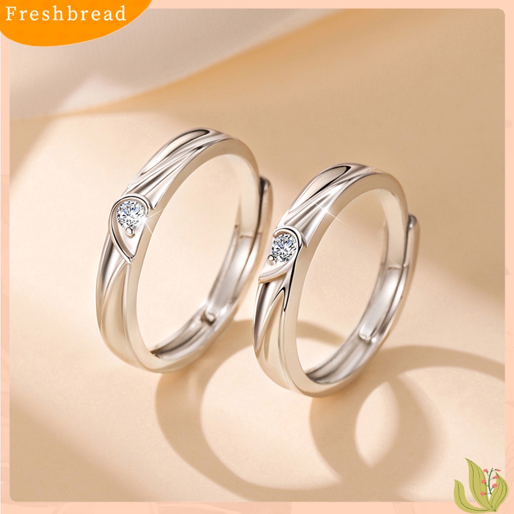 < Freshbread > Pasangan Cincin Pembukaan Elegan Dapat Disesuaikan Warna Perak Berlian Imitasi Tertanam Cinta Hati Jari Cincin Perhiasan Fashion