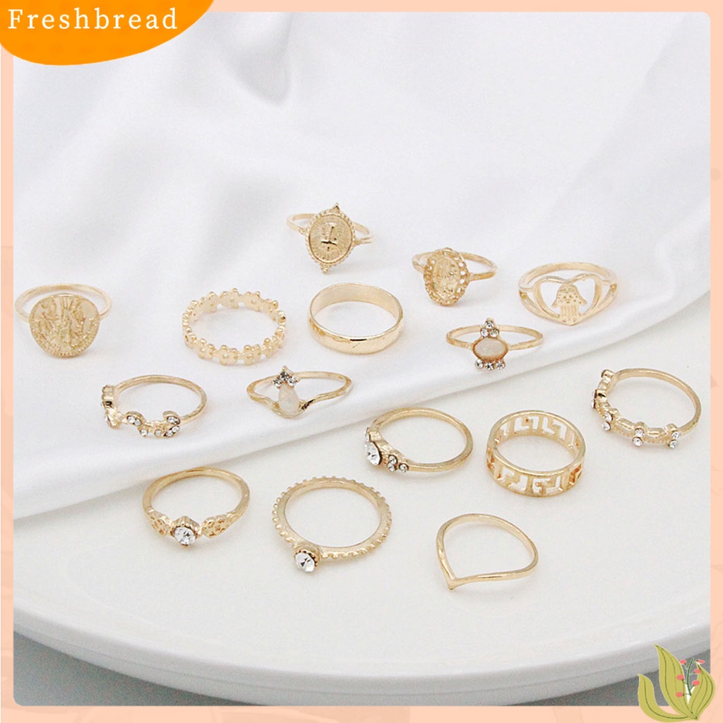 &lt; Freshbread &gt; 15Pcs/Set Cincin Fashion Cincin Jari Kristal Imitasi Hati Alloy Artistik Untuk Pakaian Sehari-Hari