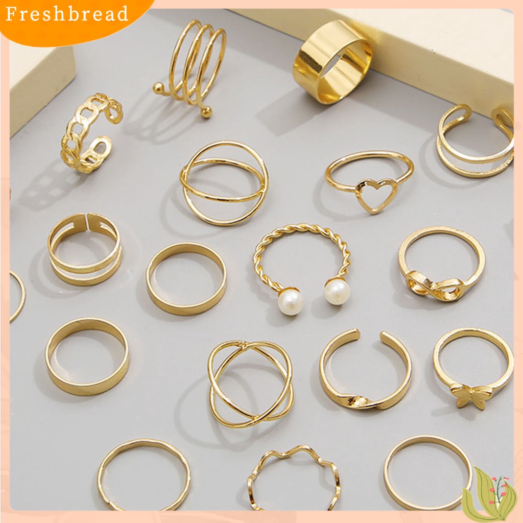 &lt; Freshbread &gt; 22Pcs/Set Wanita Cincin High Gloss Dipoles Hypoallergenic Aneka Alloy Hadiah Fashion Perhiasan Berongga Cinta Hati Jari Pembukaan Cincin Untuk Pesta