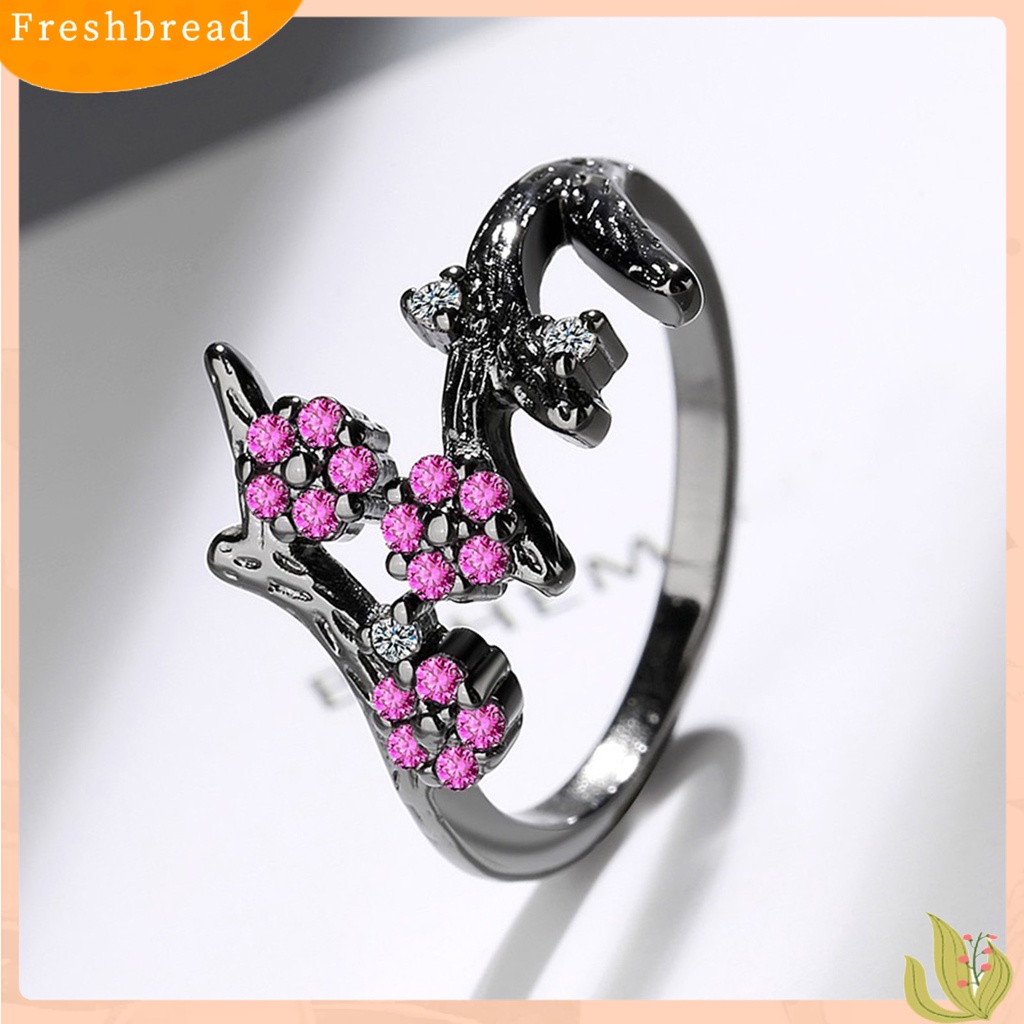 &lt; Freshbread &gt; Cincin Adjustable Open End Copper Blooming Plum Flower Rhinestone Ring Untuk Pakaian Sehari-Hari