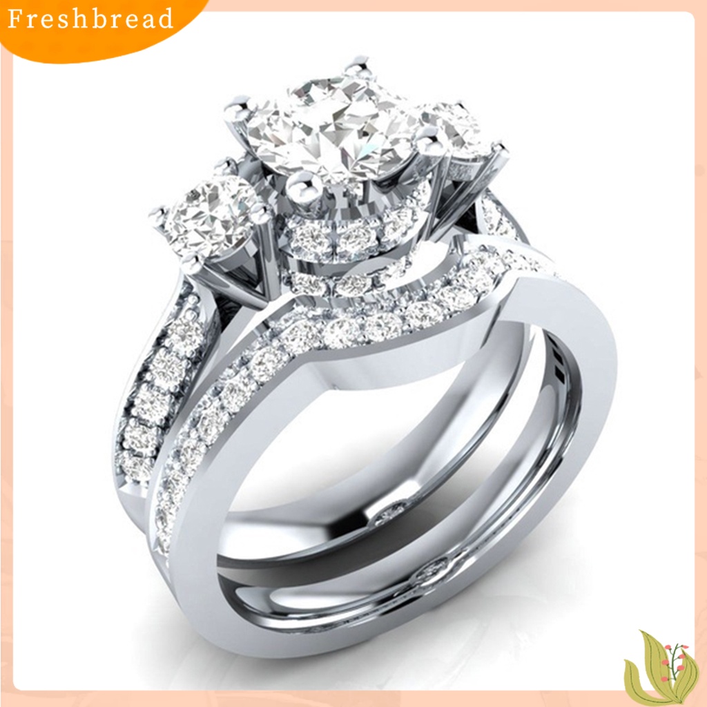 < Freshbread > Wanita Cincin Elegan Perhiasan Anti-Deformasi Berlian Imitasi Hias Shinny Ring Untuk Weeding