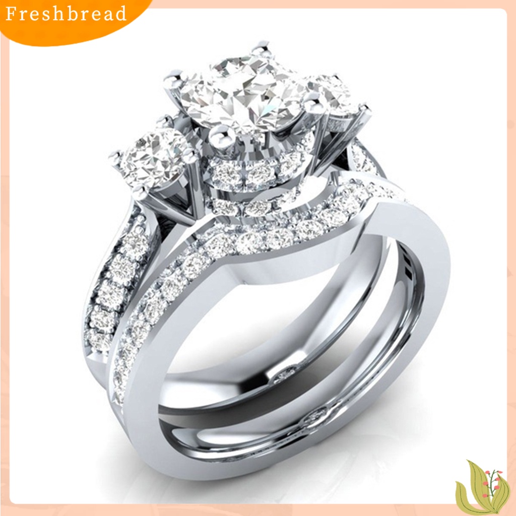 &lt; Freshbread &gt; Wanita Cincin Elegan Perhiasan Anti-Deformasi Berlian Imitasi Hias Shinny Ring Untuk Weeding