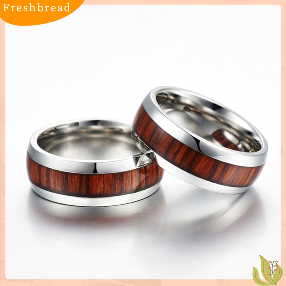 &lt; Freshbread &gt; Fashion Pria Wanita Kreatif Pita Lebar Kayu Cincin Baja Titanium Ukuran 6-12