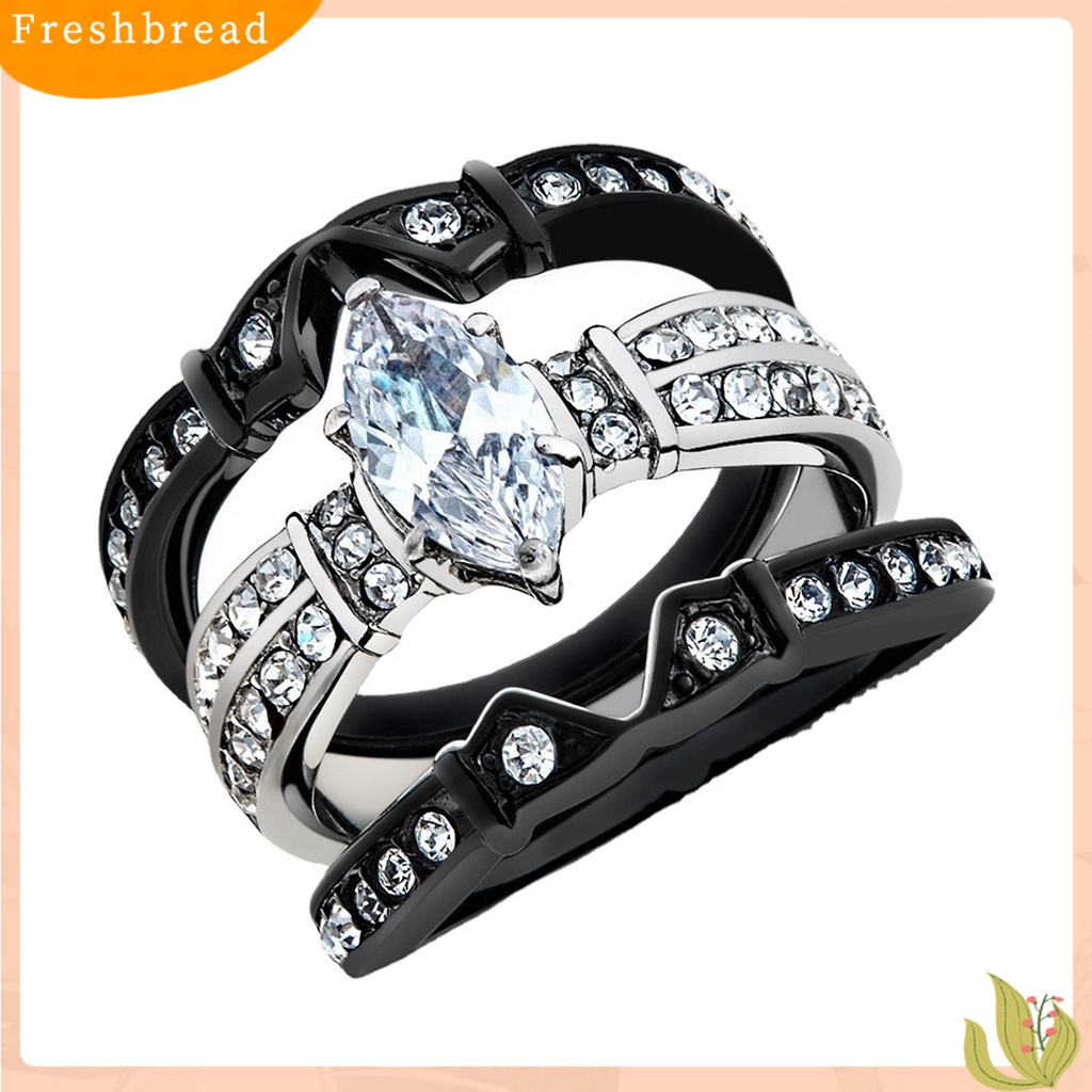 &lt; Freshbread &gt; 3Pcs Wanita Cincin Mewah Tiga Lapisan Mengkilap Cubic Zirconia Hias Berkilau Platinum Disepuh Wanita Lamaran Rings Perhiasan Pernikahan Aksesori Fashion