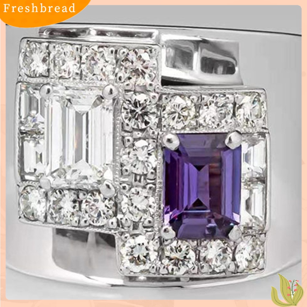 &lt; Freshbread &gt; Cincin Wanita Geometris Berlian Imitasi Ungu Vintage Keren Penampilan Fashion Jari Ring Untuk Pesta