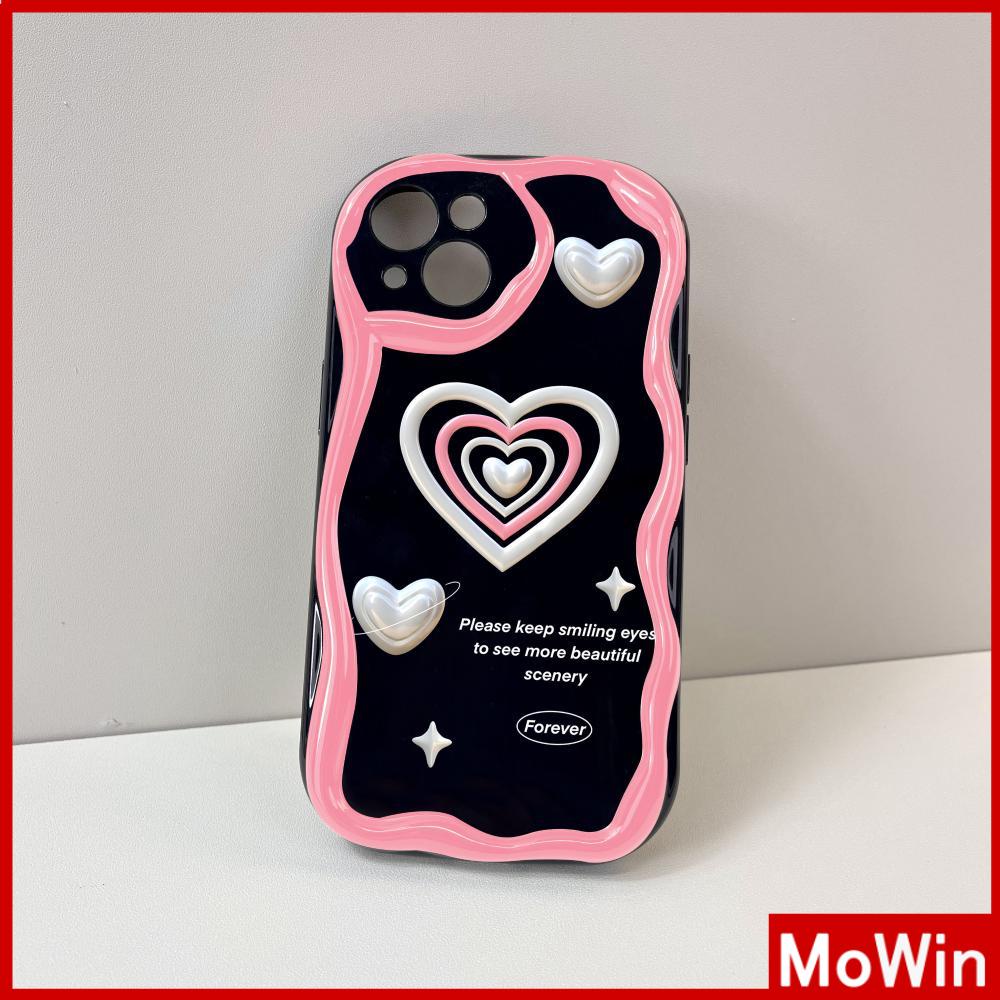 For iPhone 14 Pro Max iPhone Case 3D Curved Edge Wave TPU Airbag Shockproof Camera Cover Glossy Black Heart Shape Compatible with iPhone 13 Pro max 12 Pro Max 11 xr xs max 7Plus