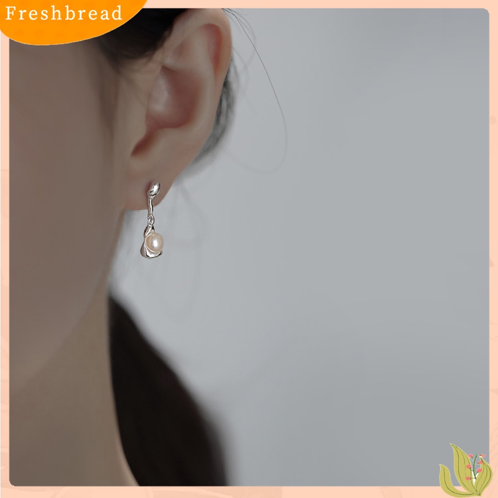 &lt; Freshbread &gt; 1pasang Ear Studs Unfading Temperament Personality Geometric French Style Ear Ornament Electroplating Irregular Imitasi Pearl Stud Earrings Perhiasan Aksesori