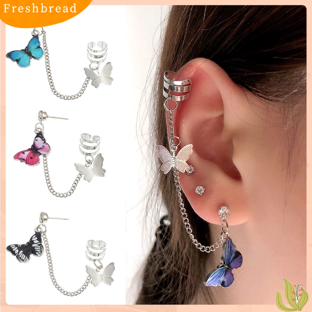 &lt; Freshbread &gt; 1Pc Anting Punk Dainty Tahan Lama Bentuk Kupu-Kupu Punk Rantai Panjang Anting Perhiasan Aksesoris