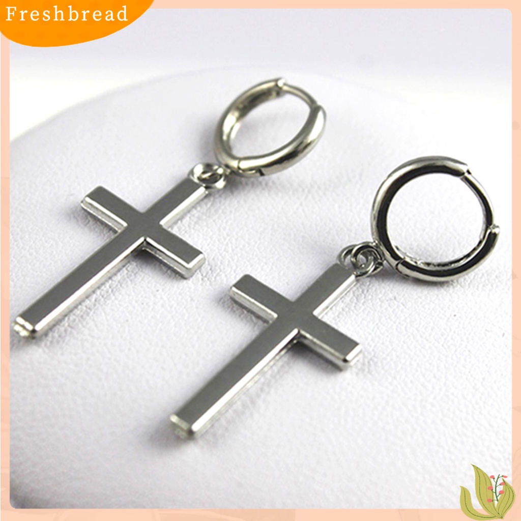 &lt; Freshbread &gt; Anting Indah Bahan Alloy Pudar Permukaan Halus Bentuk Salib Perhiasan Wanita Untuk Pesta